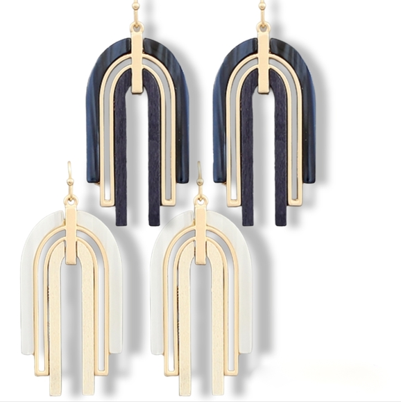 Wooden and Acrylic Arch Earring - Picture 2 of 2